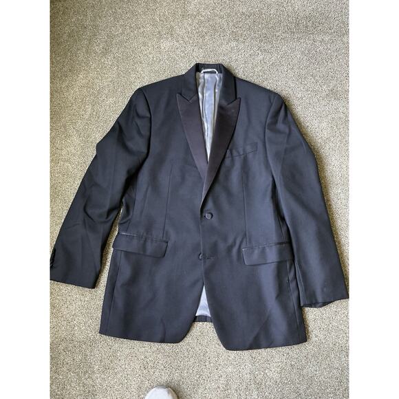 Calvin Klein Mens Black Wool Tuxedo Tailored Fit Size 40L Pants 34L w/Suspenders - Picture 1 of 9